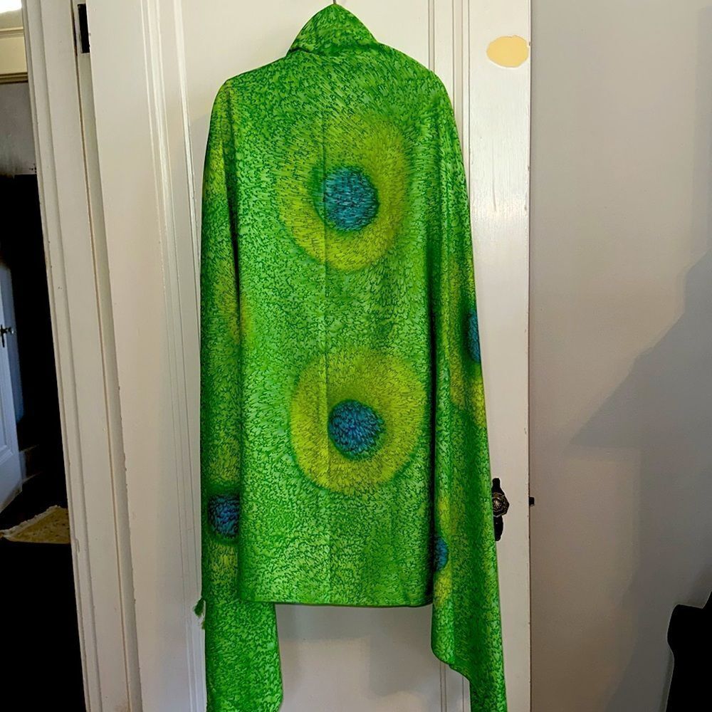 Very large green & blue watercolors polyester wrap/shawl